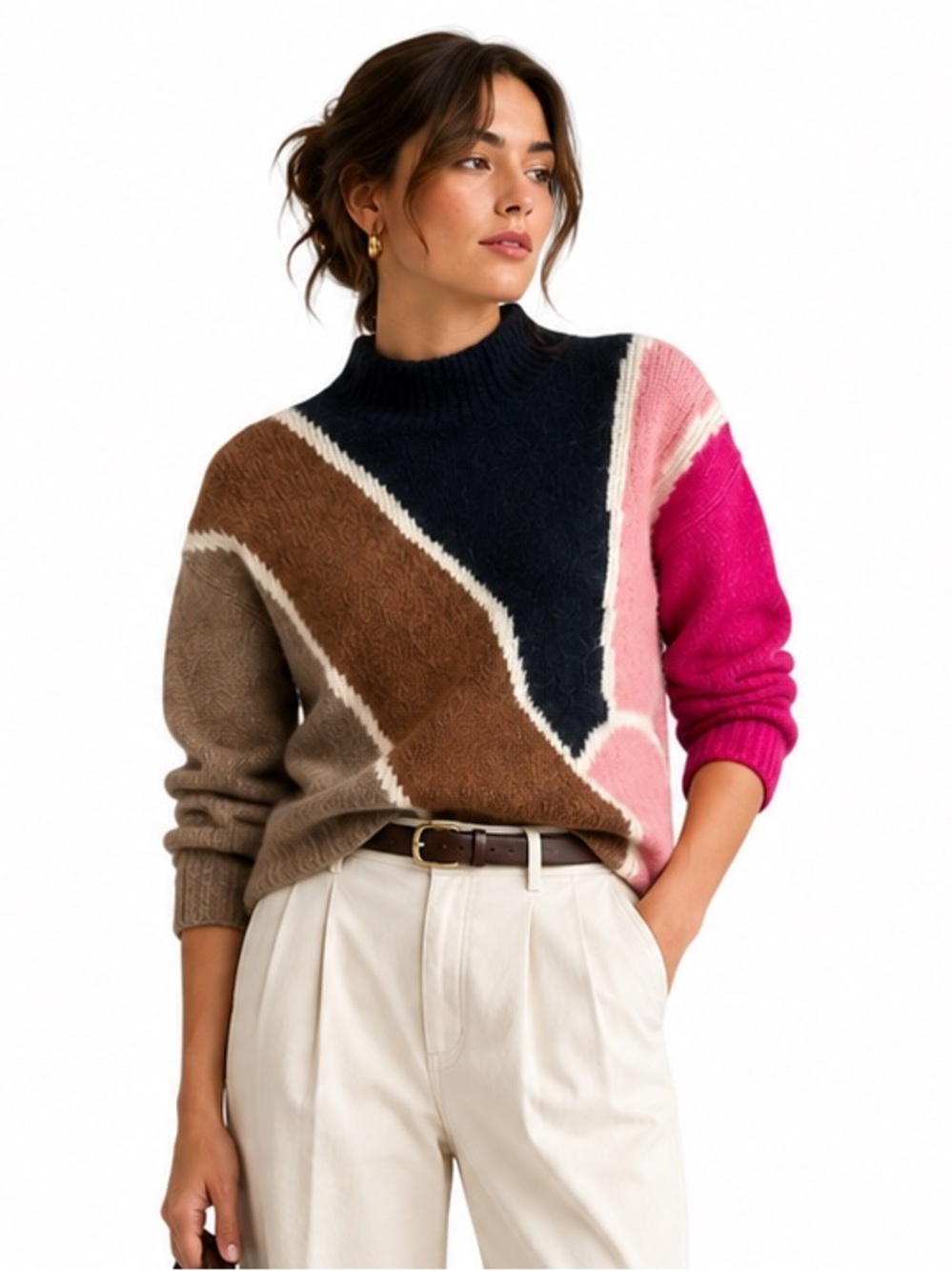 SEZANE Bartolome Kid Mohair Wool Blend Mock Neck Sweater Size S Fuzzy Paris Chic